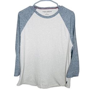 Lucky Brand Cream and Gray Long Sleeve Raglan Tee